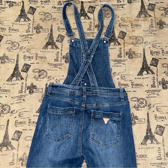 Guess Aviana Blue Wash Real Denim Distressed Skinny Overalls Size 28 - Picture 9 of 12
